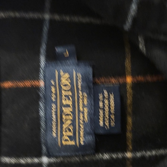 Pendleton Black and Orange Plaid Shirt Fall Winter 100% Wool Button Down Large - Picture 4 of 7